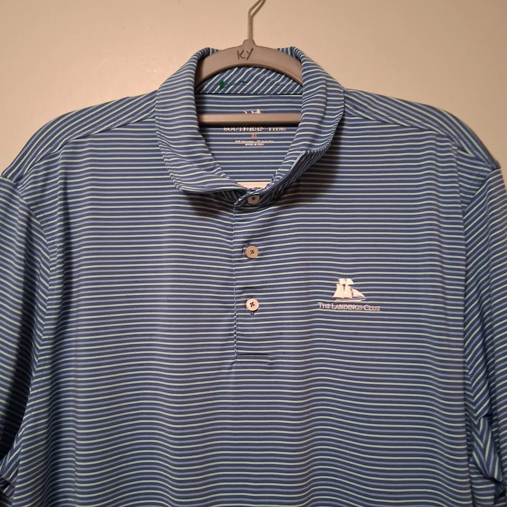 Southern Tide Men's Blue Striped Polo Shirt Size XL Golf - Picture 2 of 12